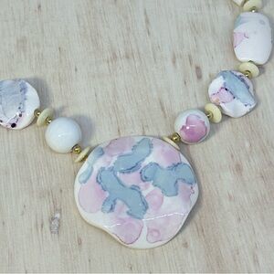 Vintage Ceramic bead necklace hand painted made in Japan.